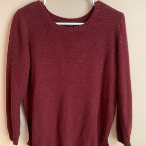 Burgundy, long sleeve sweater with slits on sides
